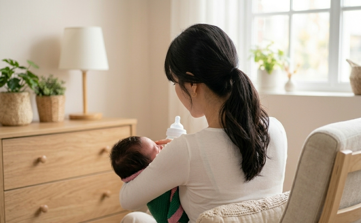 엄마 불면증 호르몬 — 수면을 망가뜨리는 생화학적 메커 - 새벽에 아이 울음소리에 벌떡 일어나는 엄마의 모습 관련 일러스트